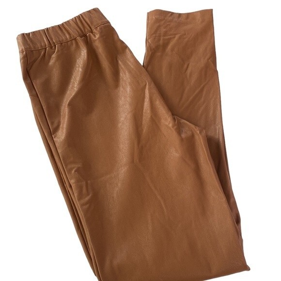 Lulus Camel Way To Cool Vegan Leather High-Waist Legging Zip Hem Stretch Pull-On - Picture 16 of 16